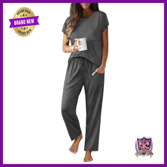 Soft Cap Sleeve Pajama Set with Pockets Comfy Lounge Wear S-XXL